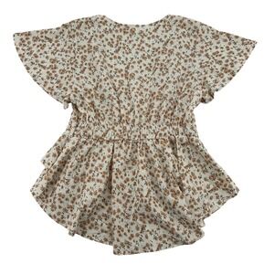 New Mode USA Women's 1XL Floral Print Flutter Sleeve V Neck Ruffle Peplum Top